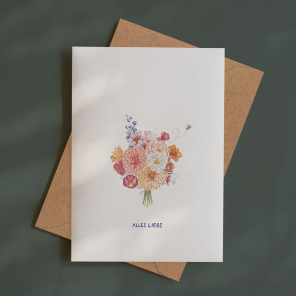 Blumenstrauß Biene Alles Liebe | Grußkarte
