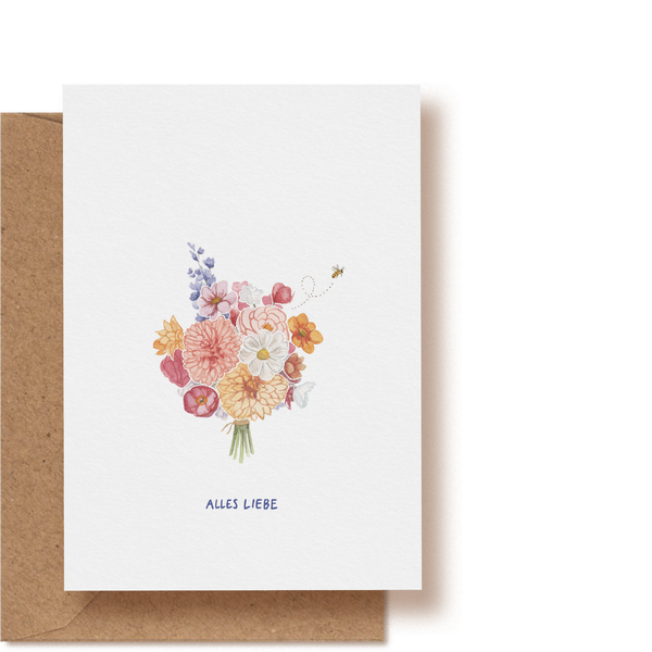 Blumenstrauß Biene Alles Liebe | Grußkarte