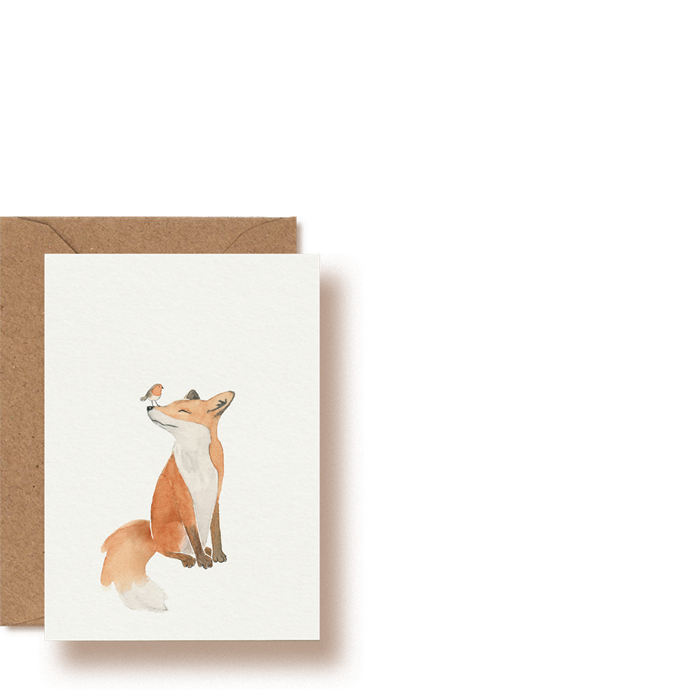 Fuchs und Rotkehlchen | Mini-Grußkarte