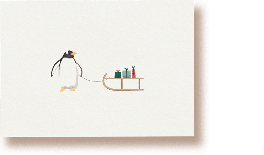 Pinguin mit Geschenken  | Postkarte