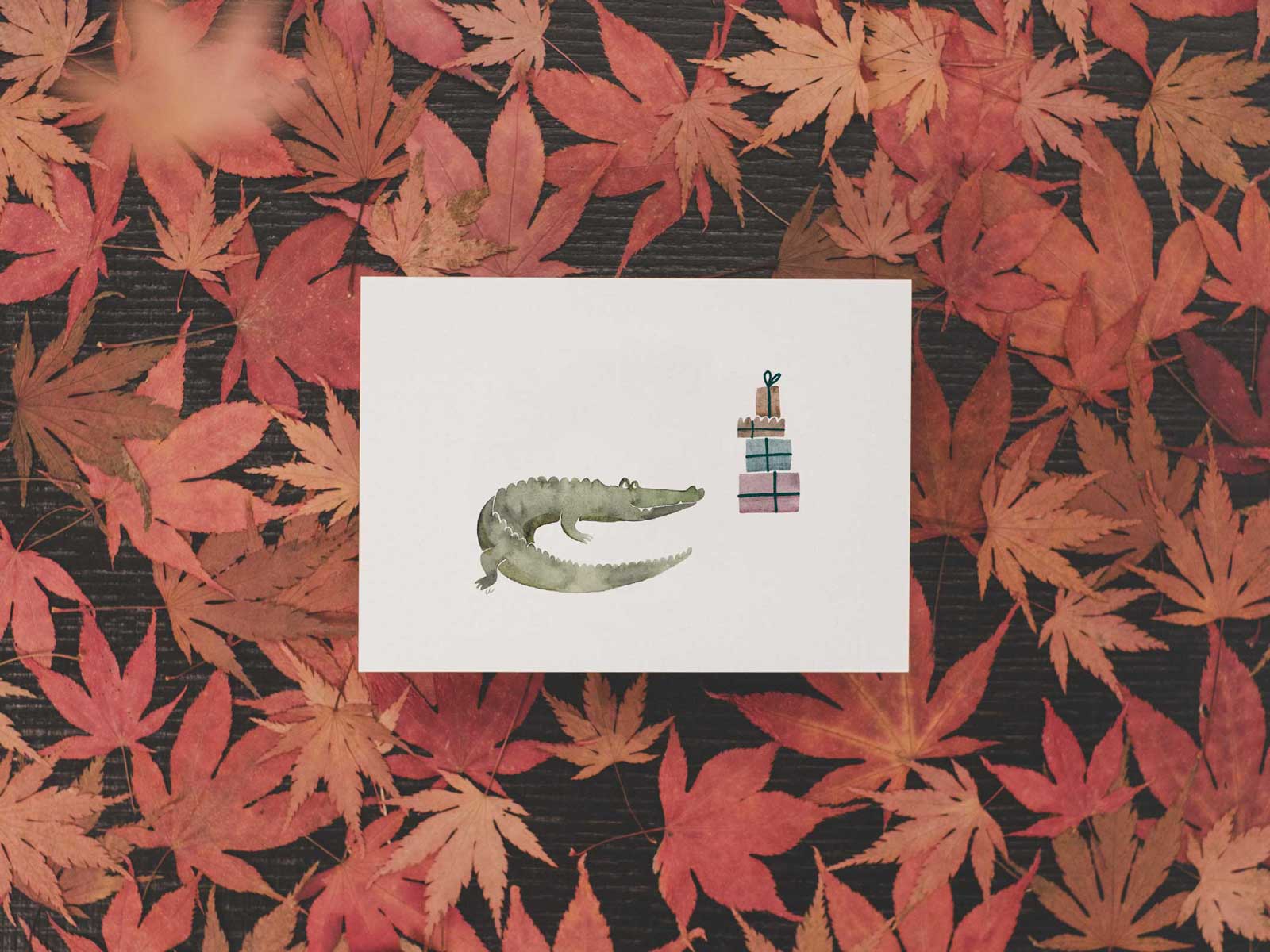 hungry for presents - Krokodil mit Geschenken  | Postkarte