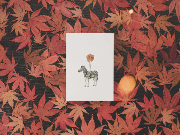 Zebra mit Luftballons  | Postkarte