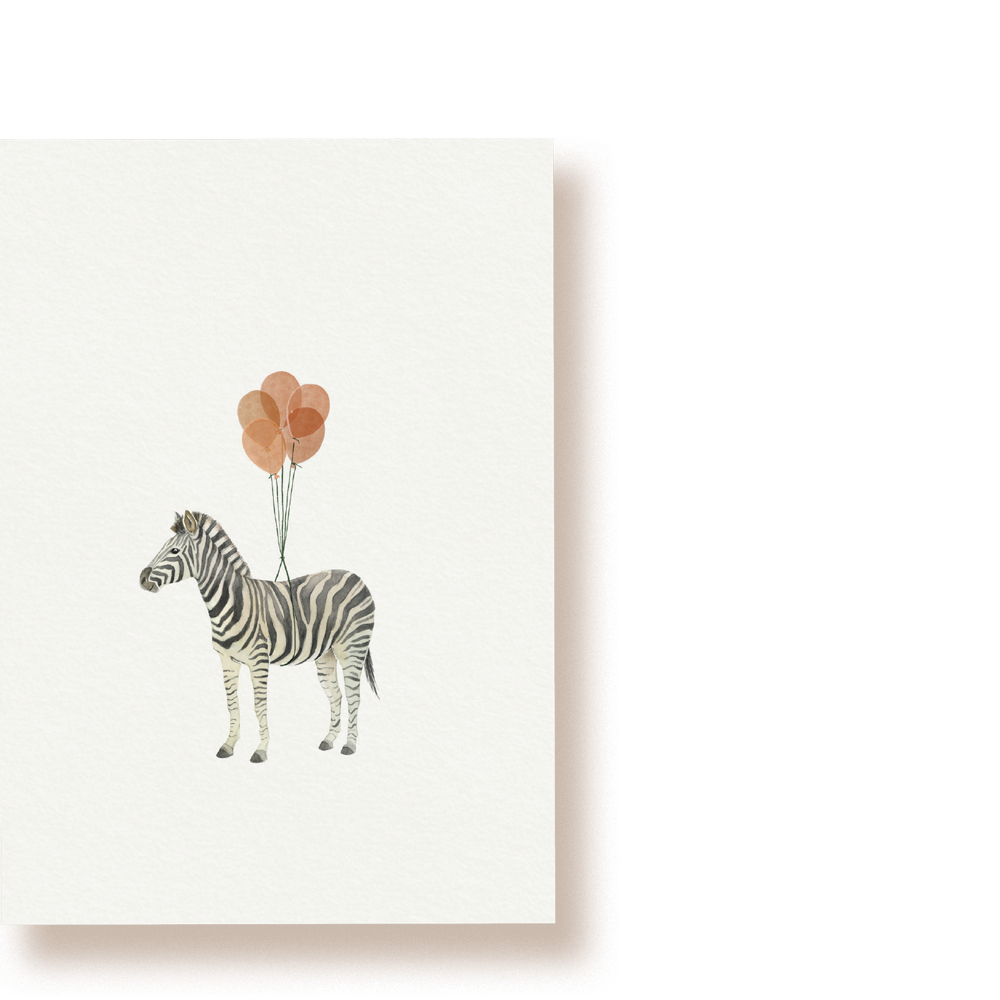 Zebra mit Luftballons  | Postkarte