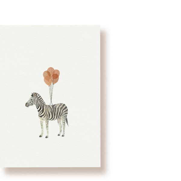 Zebra mit Luftballons  | Postkarte