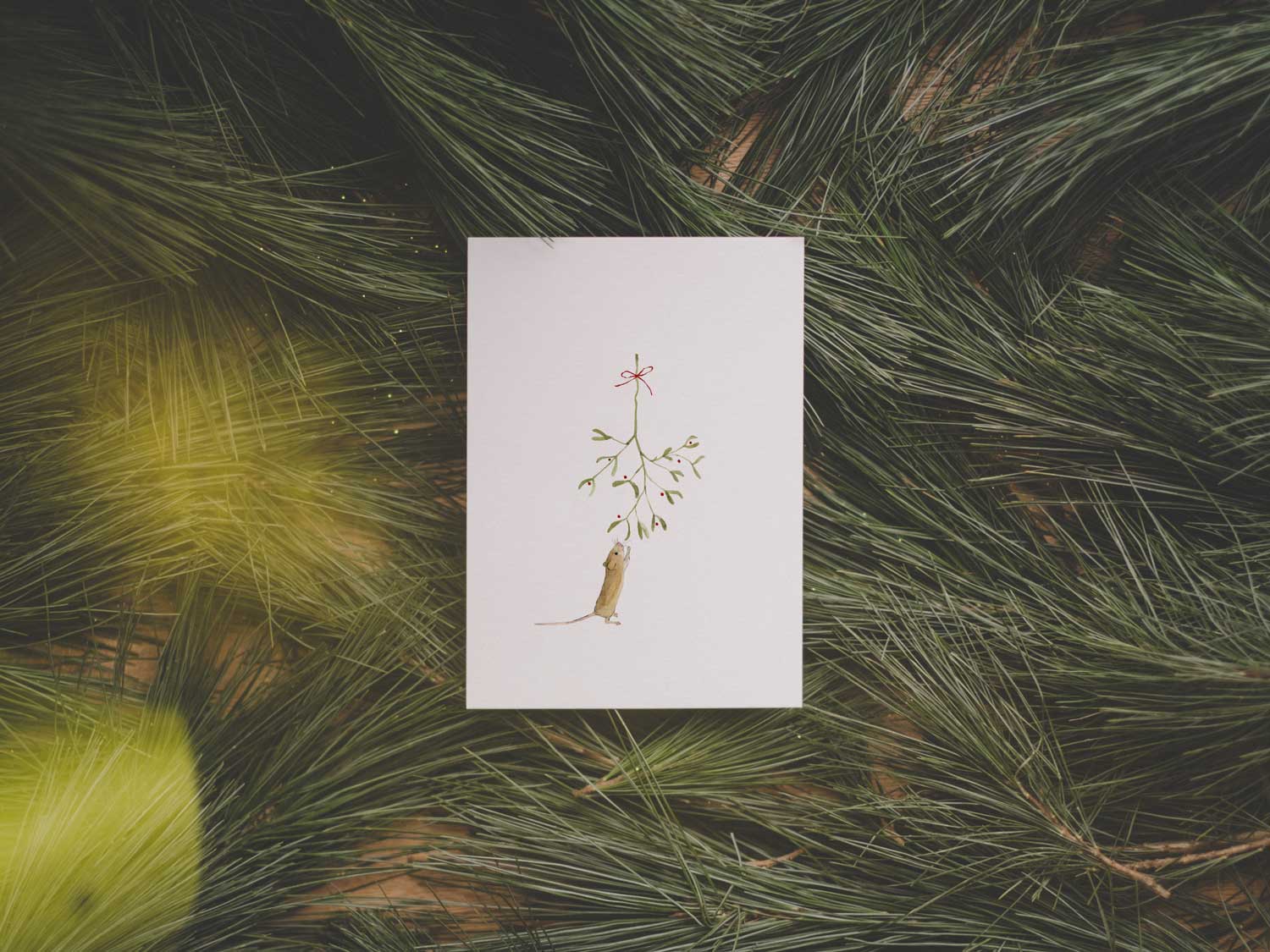 Maus mit Mistelzweig | Postkarte