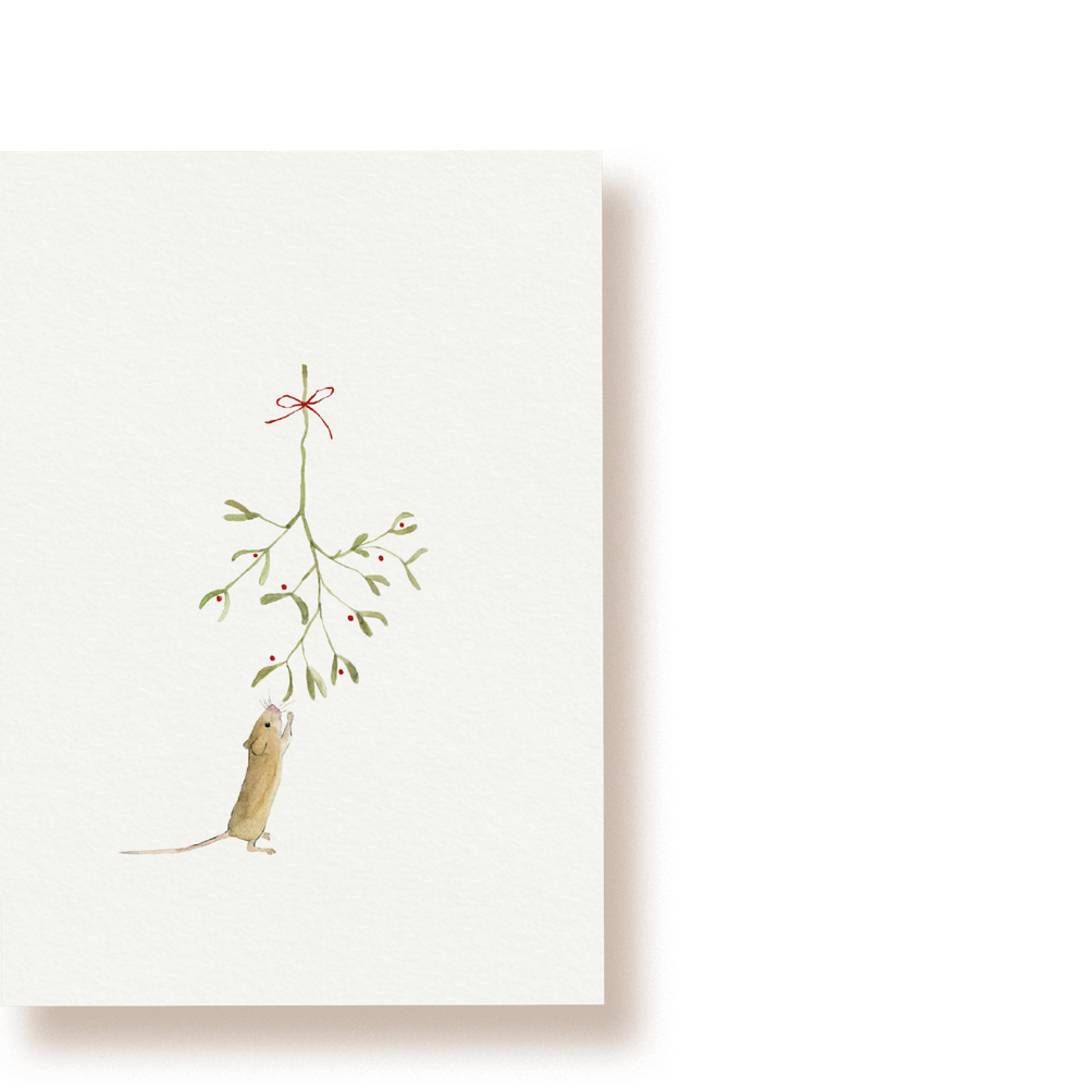 Maus mit Mistelzweig | Postkarte