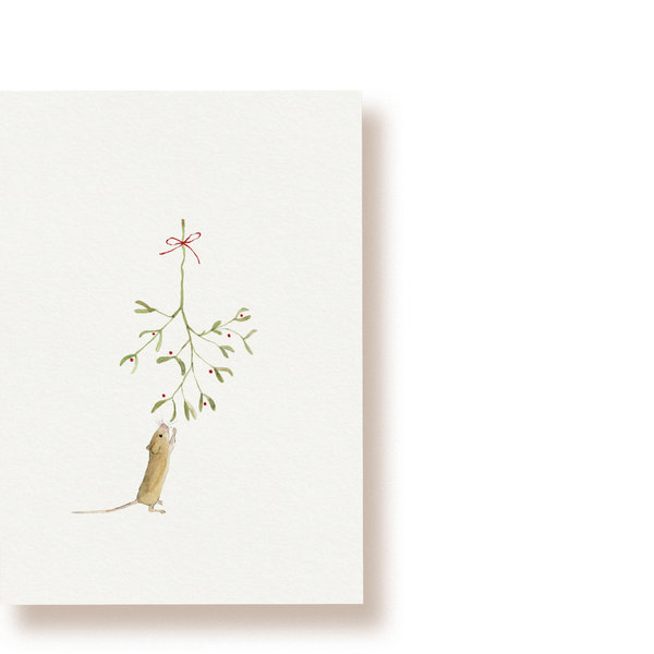 Maus mit Mistelzweig | Postkarte