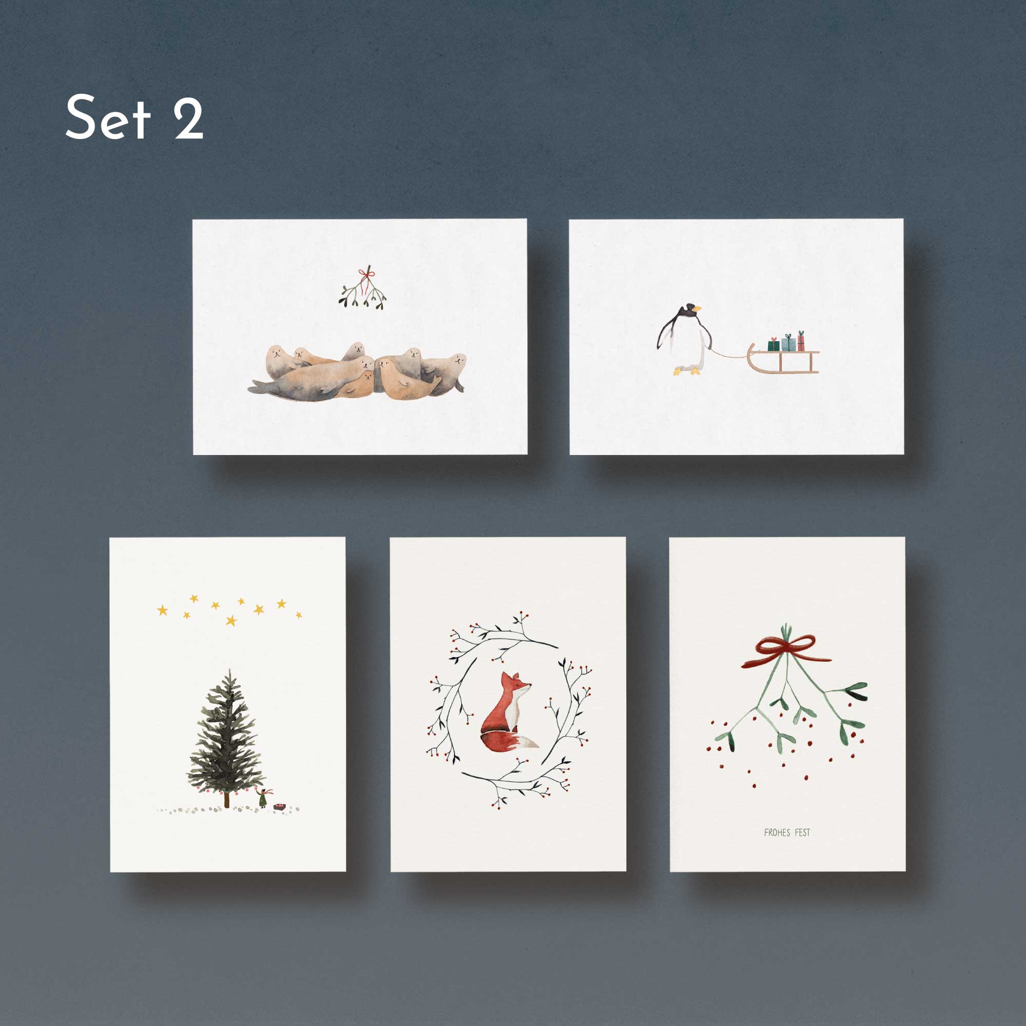 Weihnachten Set 2 | Kartenset bestehend aus 5 Weihnachtskarten